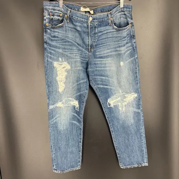 GAP Women's Boyfriend Jeans - Distressed Blue - Picture 1 of 11